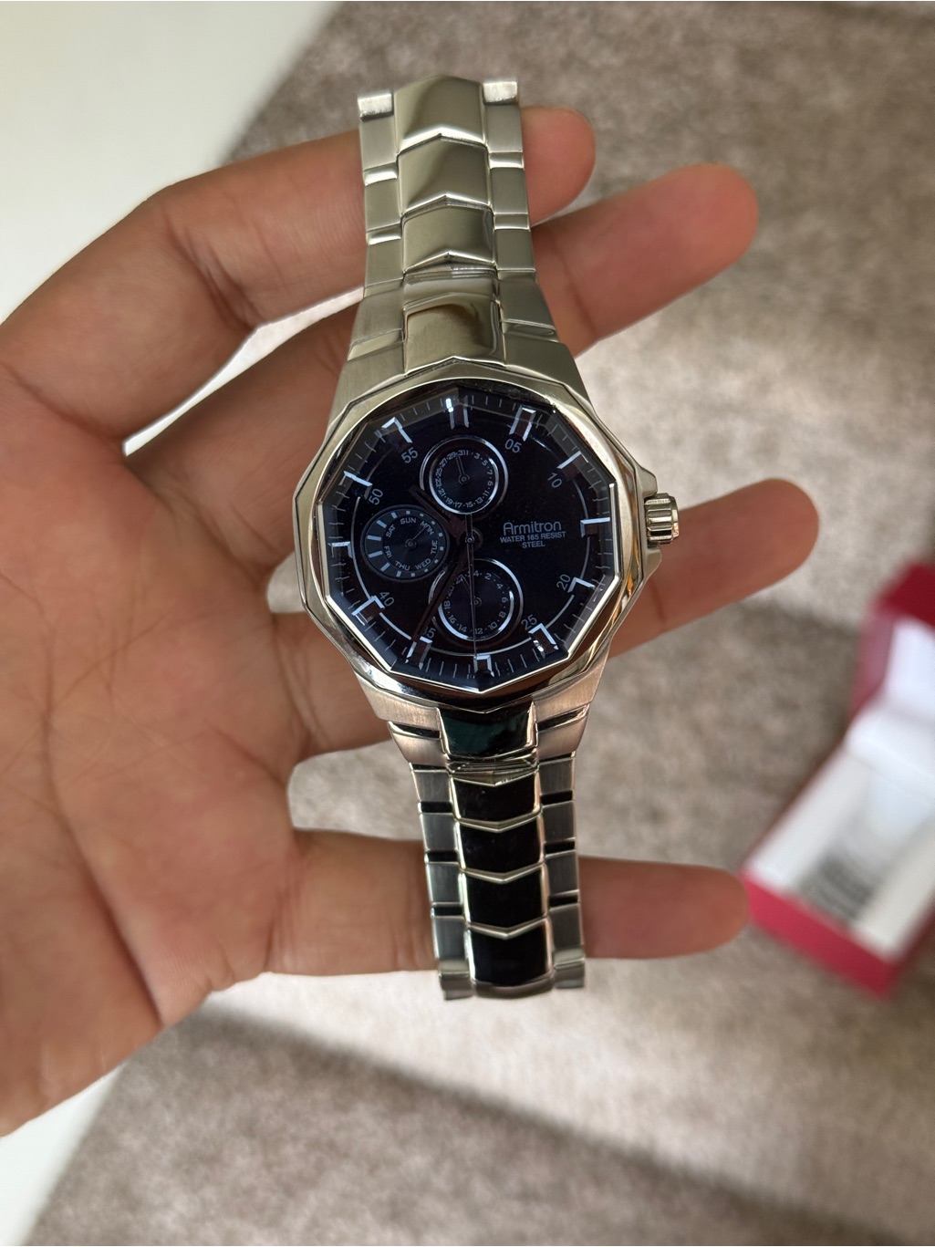 Armitron Blue Dial Silver Stainless Steel Watch With Black Dial